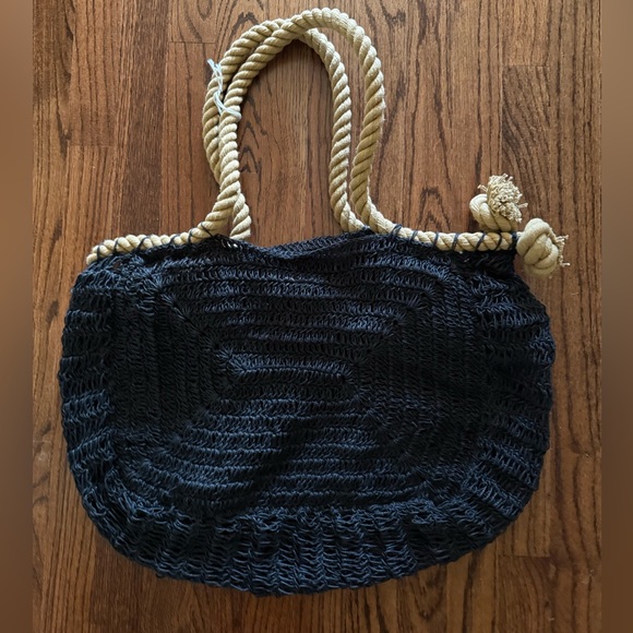 NWOT Free People Anju Amalfi Jute Bag Large Tote Woven Rope Beach Tan Black - Picture 1 of 4